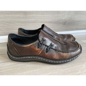 Rieker EU37 Slip On Driving Loafers Shoe Brown Leather Moc Toe Casual Women Sz 7
